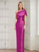 Fuchsia mother of the bride column gown with folded shoulder drape