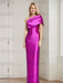 Fuchsia mother of the bride column gown with folded shoulder drape