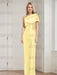 Lemon Yellow mother of the bride column gown with folded shoulder drape