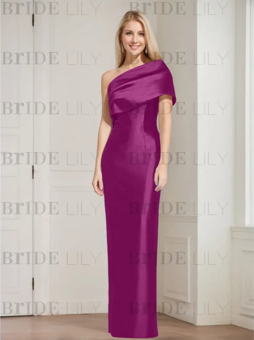 Magenta mother of the bride column gown with folded shoulder drape
