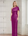 Magenta mother of the bride column gown with folded shoulder drape