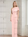 Pale Pink mother of the bride column gown with folded shoulder drape