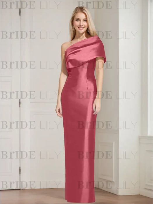 Raspberry Red mother of the bride column gown with folded shoulder drape