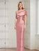 Rose Pink mother of the bride column gown with folded shoulder drape
