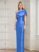 Royal Blue mother of the bride column gown with folded shoulder drape