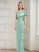 Sea Green mother of the bride column gown with folded shoulder drape