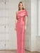 Watermelon Pink mother of the bride column gown with folded shoulder drape