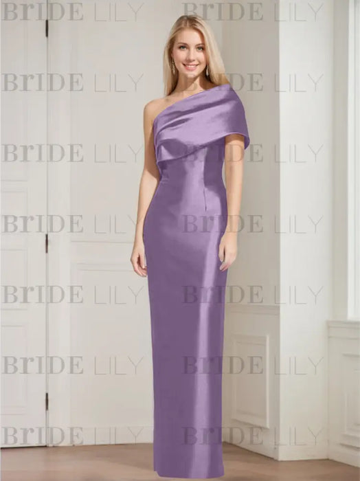 Wisteria mother of the bride column gown with folded shoulder drape