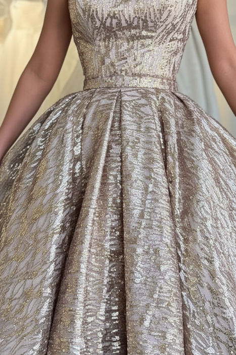 One Shoulder Glitter Gold Tea Length Evening Dress Sequins Wedding Guest Dress - Prom Dresses
