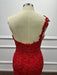 One Shoulder Glitter Red Mermaid Prom Dress Side Split Beadings Long Evening Dress - Prom Dress