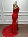 One Shoulder Glitter Red Mermaid Prom Dress Side Split Beadings Long Evening Dress - Prom Dress