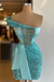 One Shoulder Short Sequined Prom Dress Ruffles Tight Homecoming Dress pool