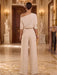 One-Shoulder Jersey Evening Jumpsuit with Cascade Ruffles
