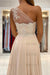 One-Shoulder Lace Appliques Prom Dress With Slit