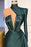 One Shoulder Long Prom Dress With Sequins in Dark Green