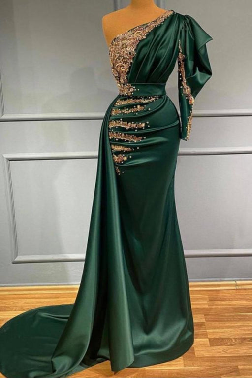 One Shoulder Mermaid Prom Dress in Dark Green