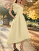 One shoulder mikado dress with a double ruffle in butter yellow