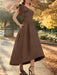 One shoulder mikado dress with a double ruffle in chocolate brown