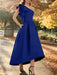 Dark Royal Blue one shoulder mikado mother of the bride dress with ruffle trim