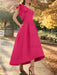 Fuchsia Pink one shoulder mikado mother of the bride dress with ruffle trim