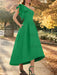 Green one shoulder mikado mother of the bride dress with ruffle trim