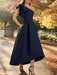 Navy Blue one shoulder mikado mother of the bride dress with ruffle trim