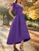 Purple one shoulder mikado mother of the bride dress with ruffle trim