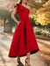 Red one shoulder mikado mother of the bride dress with ruffle trim