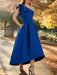 Royal Blue one shoulder mikado mother of the bride dress with ruffle trim