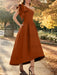 One shoulder mikado dress with a double ruffle in rust orange