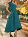 Teal one shoulder mikado mother of the bride dress with ruffle trim