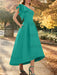 One shoulder mikado dress with a double ruffle in turquoise