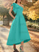 Turquoise one shoulder mikado mother of the bride dress with ruffle trim