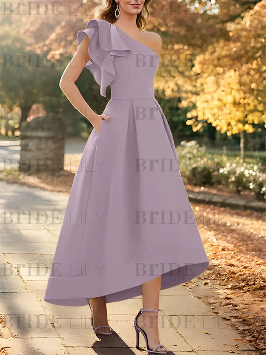 Wisteria one shoulder mikado mother of the bride dress with ruffle trim