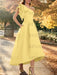 Yellow one shoulder mikado mother of the bride dress with ruffle trim