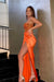 One Shoulder Orange Sweetheart Prom Dress with Sequins Mermaid Style Long Length with Split