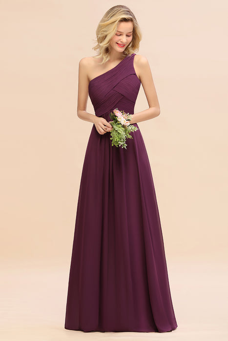 One Shoulder Aline Chiffon Bridesmaid Dress Long Wedding Guest Dress