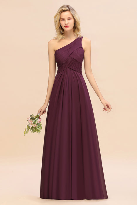 One Shoulder Aline Chiffon Bridesmaid Dress Long Wedding Guest Dress