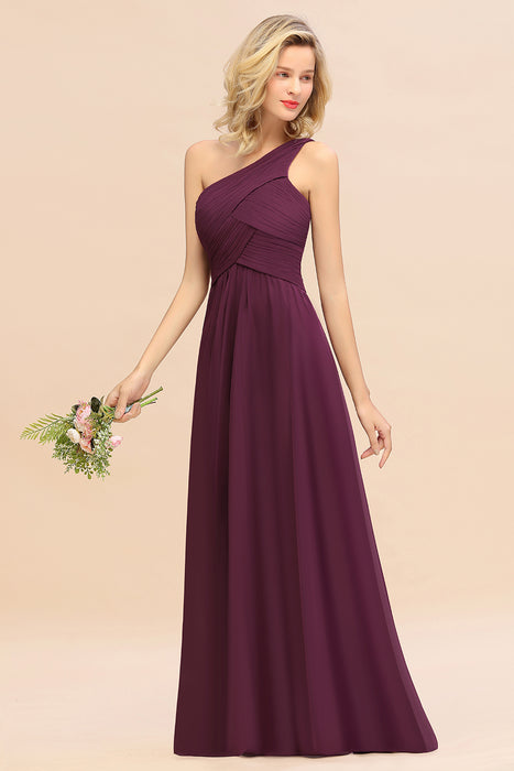 One Shoulder Aline Chiffon Bridesmaid Dress Long Wedding Guest Dress