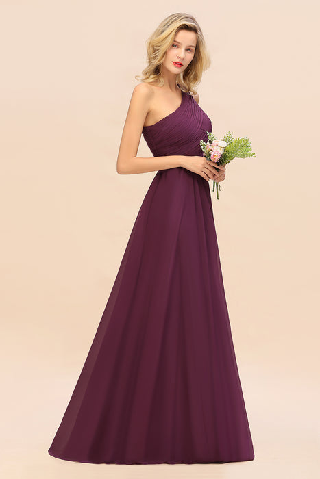 One Shoulder Aline Chiffon Bridesmaid Dress Long Wedding Guest Dress