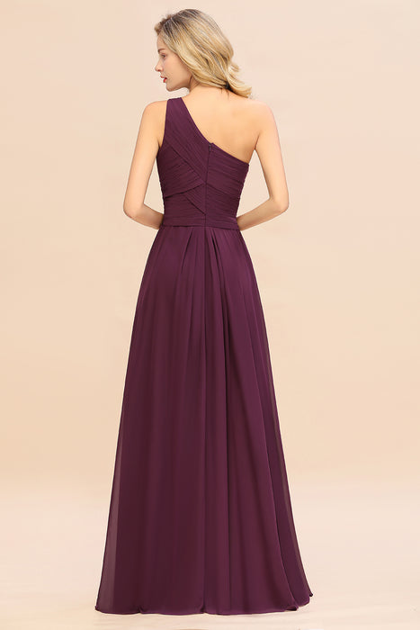 One Shoulder Aline Chiffon Bridesmaid Dress Long Wedding Guest Dress
