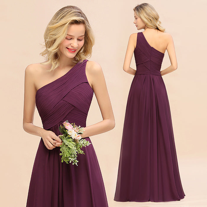 One Shoulder Aline Chiffon Bridesmaid Dress Long Wedding Guest Dress