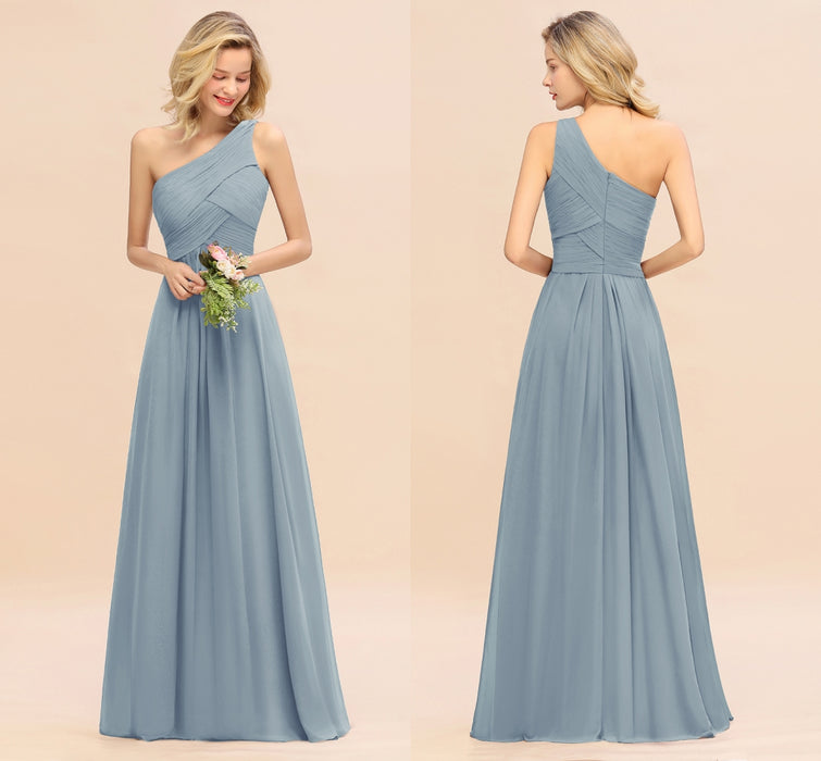 One Shoulder Aline Chiffon Bridesmaid Dress Long Wedding Guest Dress
