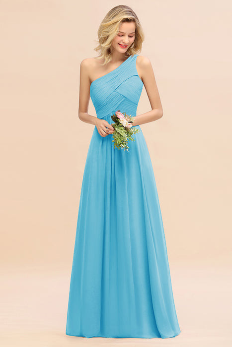 One Shoulder Aline Chiffon Bridesmaid Dress Long Wedding Guest Dress