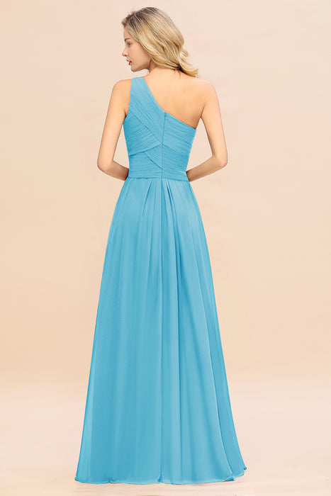 One Shoulder Aline Chiffon Bridesmaid Dress Long Wedding Guest Dress
