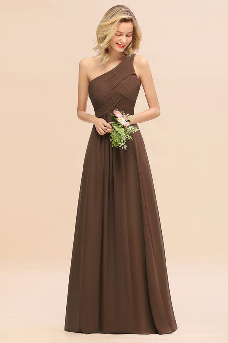 One Shoulder Aline Chiffon Bridesmaid Dress Long Wedding Guest Dress