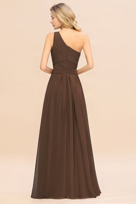 One Shoulder Aline Chiffon Bridesmaid Dress Long Wedding Guest Dress