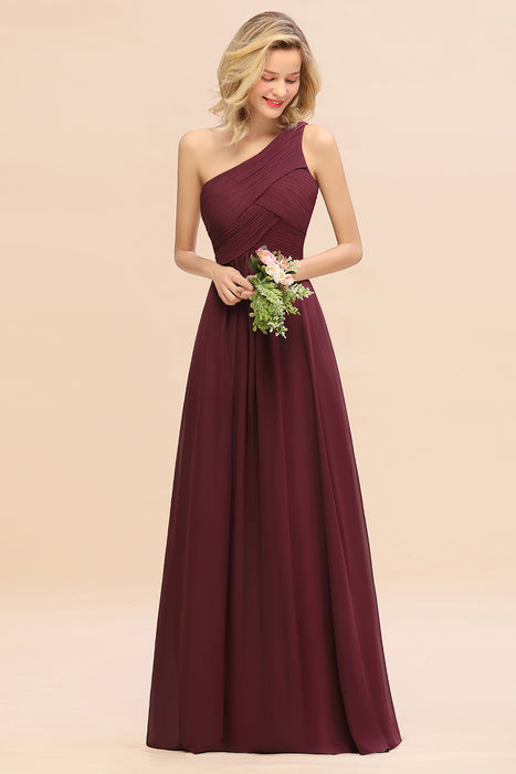 One Shoulder Aline Chiffon Bridesmaid Dress Long Wedding Guest Dress