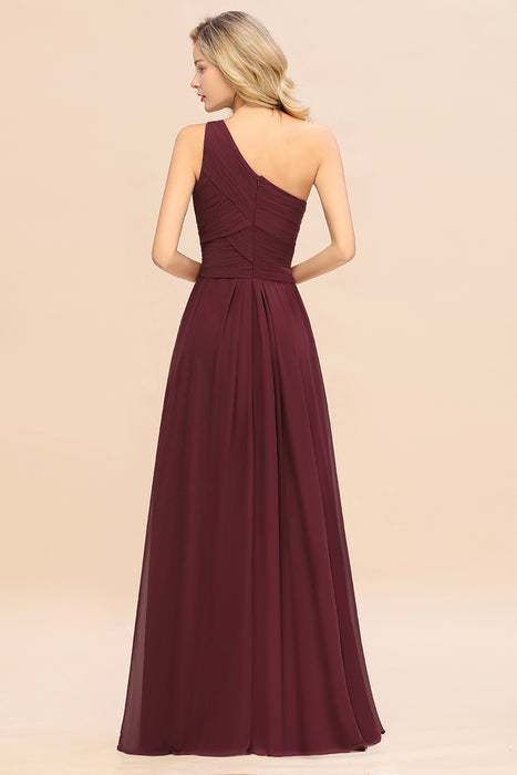One Shoulder Aline Chiffon Bridesmaid Dress Long Wedding Guest Dress