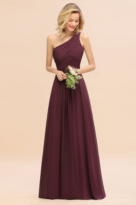 One Shoulder Aline Chiffon Bridesmaid Dress Long Wedding Guest Dress
